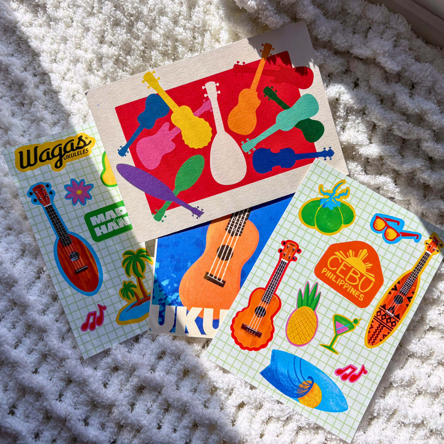 Ukulele-Themed Stickers & Postcards