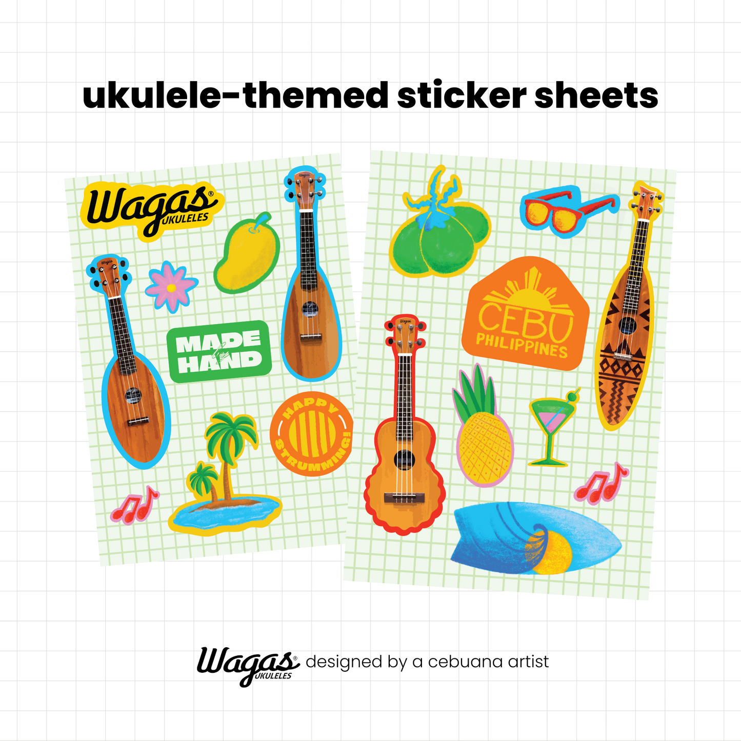 Ukulele-Themed Stickers & Postcards